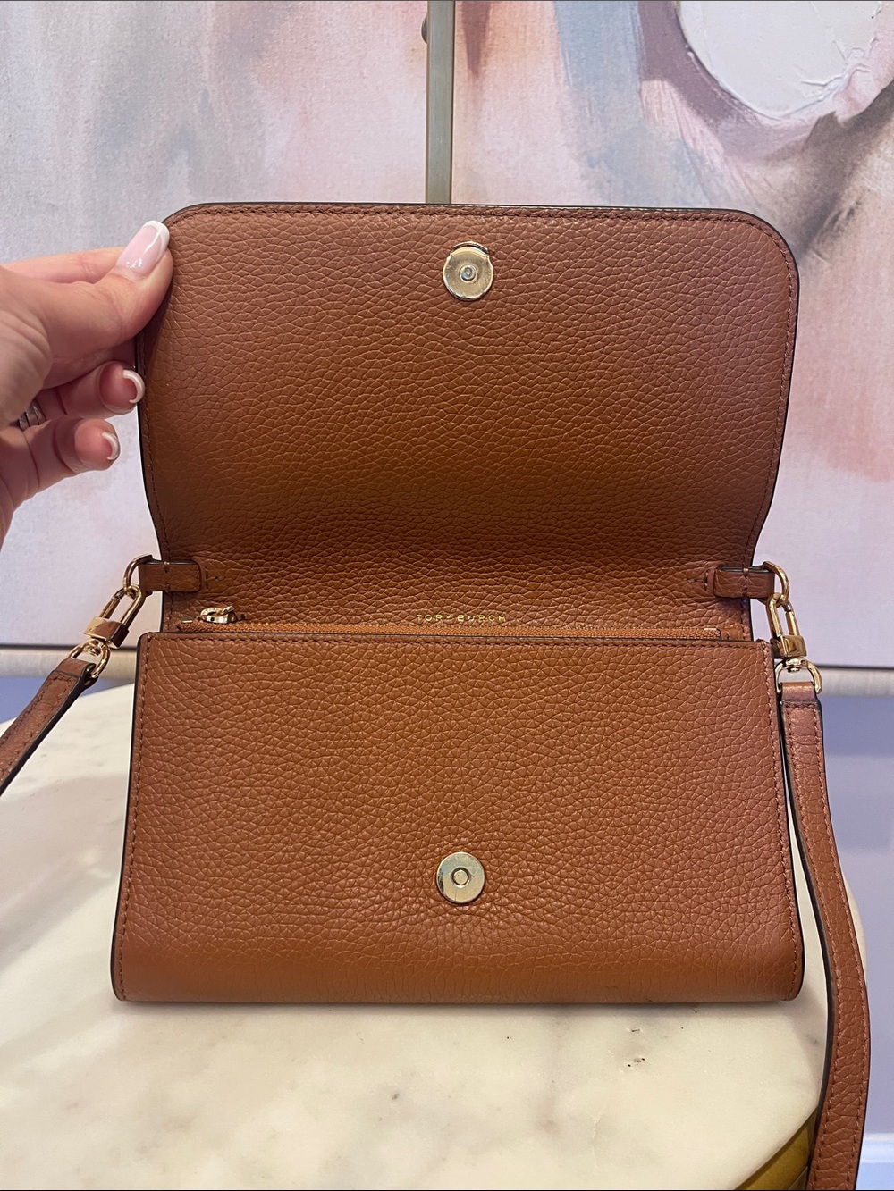 Tory Burch Pebbled Leather Crossbody in Warm Cognac - Picture 5 of 7